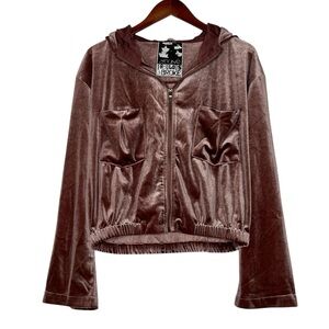 Young Fabulous and Broke Hoodie Fritzy Velour Jacket Dusty Pink Crop SZ Medium